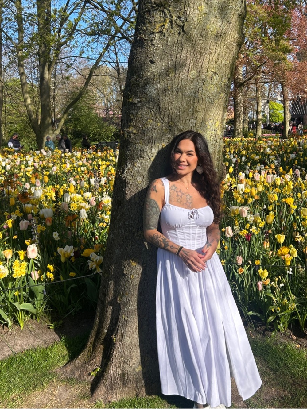 White Women's Cottagecore Midi Dress with Corset Bodice